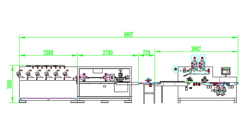 Front view Fully Automatic 6 Lanes Wet Wipes Machine